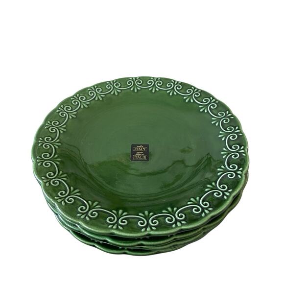 Maioliche Jessica Made in Italy Christmas Dinner Plates 11" Set 4 Holiday Green - Picture 7 of 12